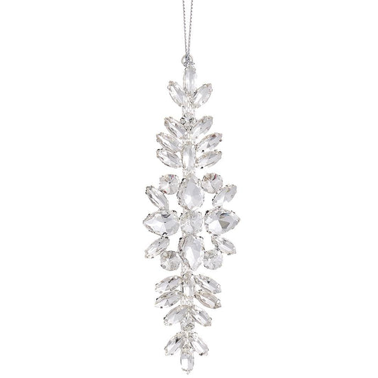 6" Rhinestone Drop Ornament Clear Silver
