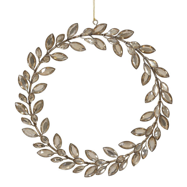 Rhinestone wreath with a jeweled finish.