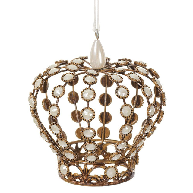 Pearl crown ornament with a jeweled finish.