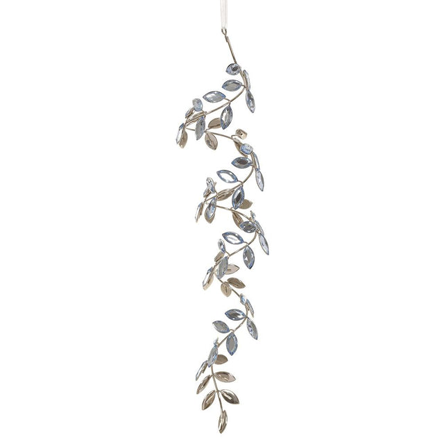 Blue leaf swirl spray with rhinestone detail.