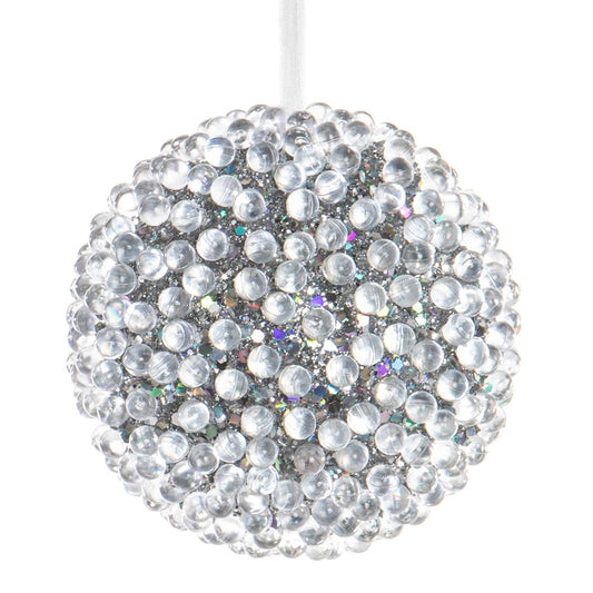 4.3" Bead Glittered Silver Ornament