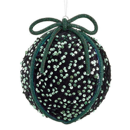 6" Green Sequin Diamond Bow Ball Ornament