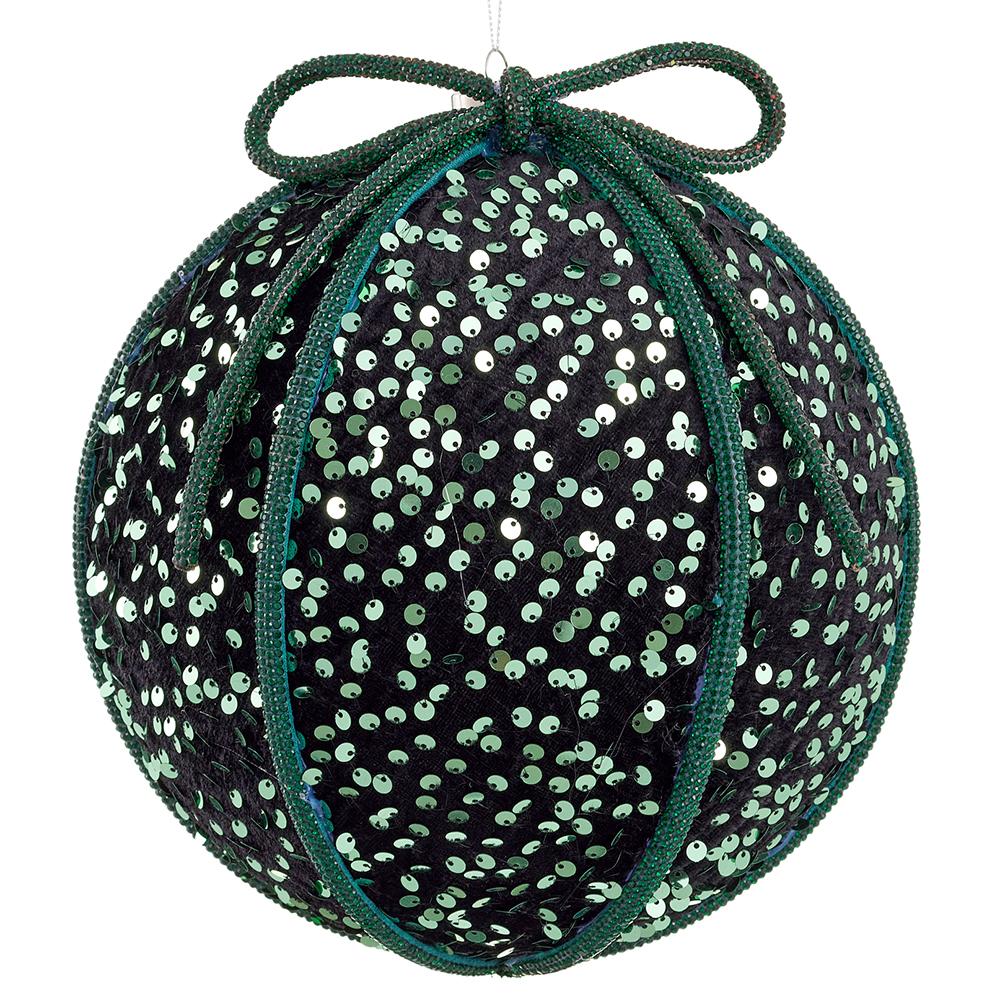 8" Green Sequin Diamond Bow Ball Ornament