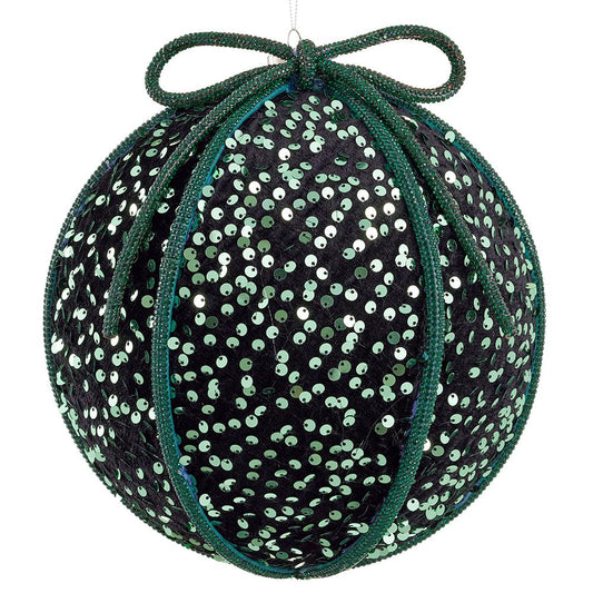 8" Green Sequin Diamond Bow Ball Ornament