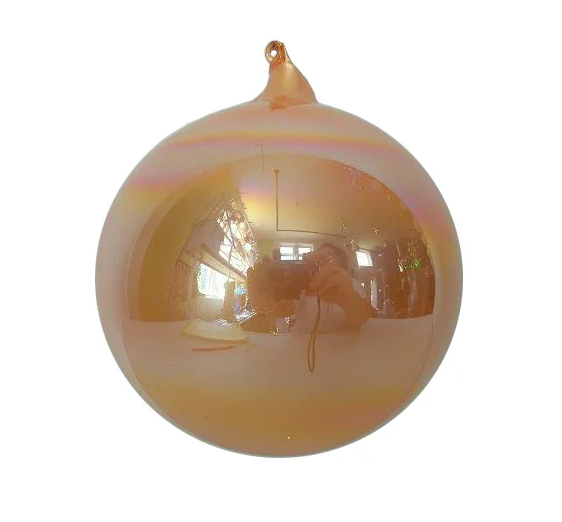 White pearl glass ball ornament with white peach pearl glass ball detail.