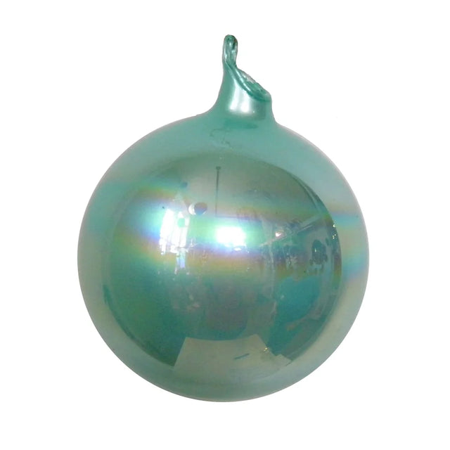 Teal glass ball ornament with a glossy finish.