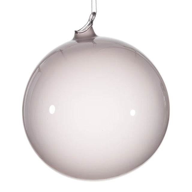 Grey glass ball ornament with grey glass detail.