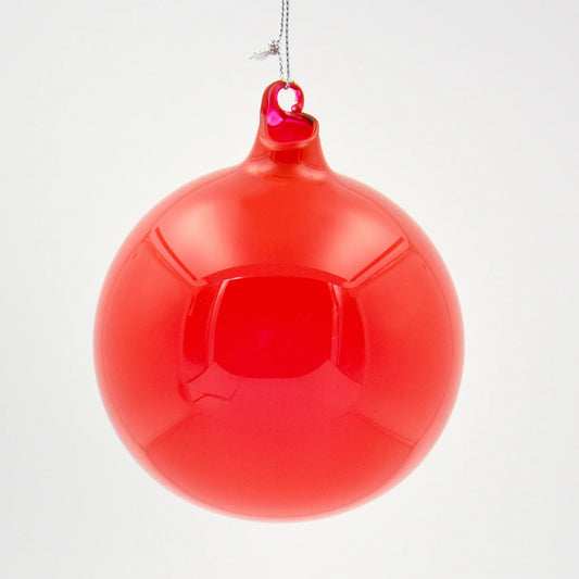 Candy apple red bubblegum glass ball ornament with a glossy finish.
