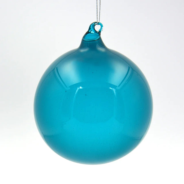 Blue glass eucalyptus ball ornament, 5 inch, for Christmas tree decorating