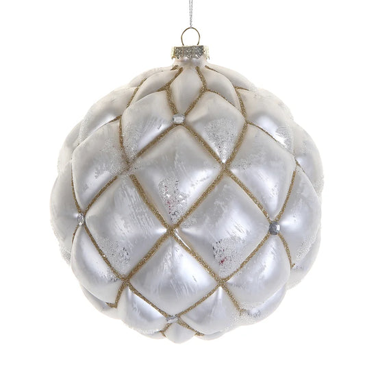 6" White Gold Ornament Impressionist Glass