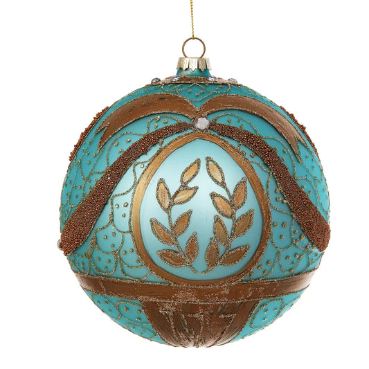 6" Royal Crest Glass Ornament Aqua Gold