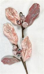 Icy pink magnolia leaf spray with frosted leaves.