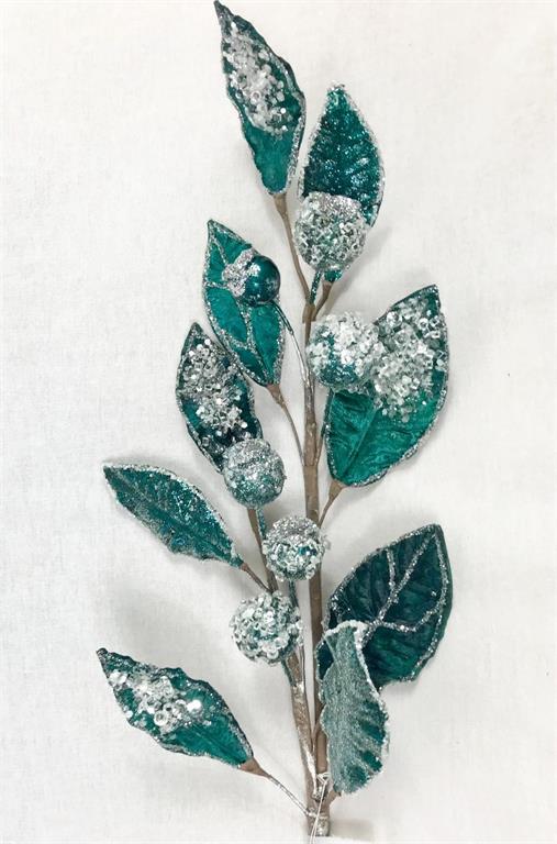 Teal spray with teal spray leaf berry icy magnolia detail.