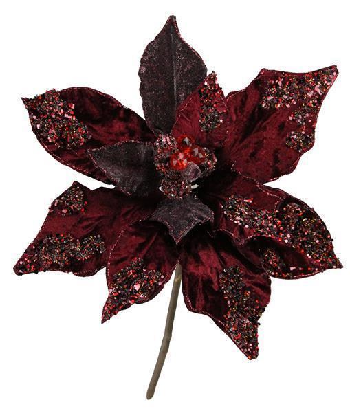 24" Poinsettia Burgundy Micro Bead Stem