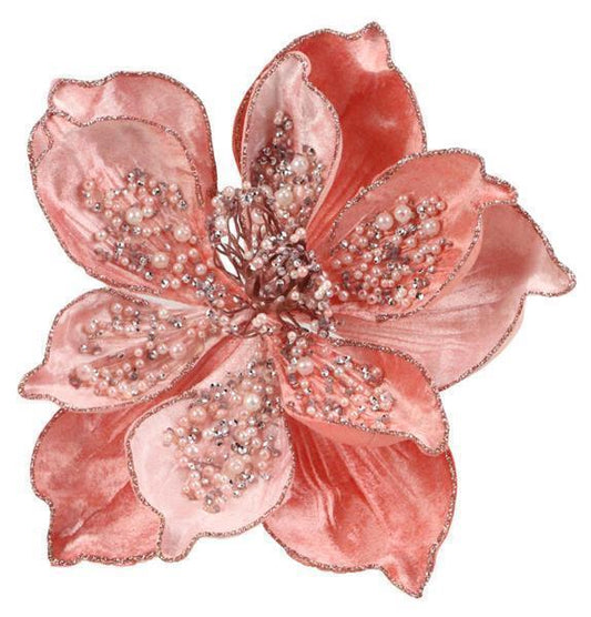 7" Pink Magnolia Velvet Beaded Clip