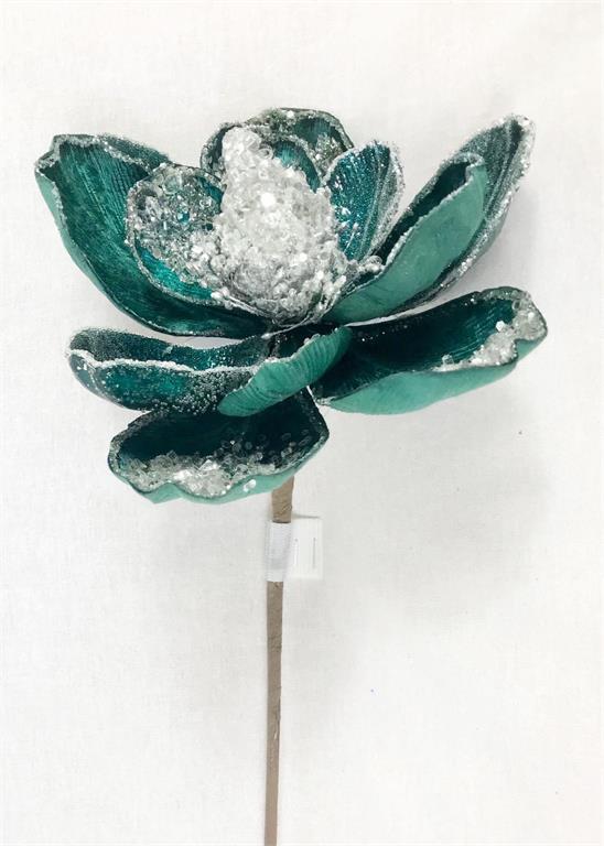 Teal magnolia icy stem, 28 inch, for Christmas decorating