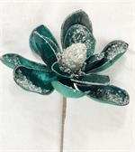 Teal icy magnolia stem, 20 inch, for Christmas decorating