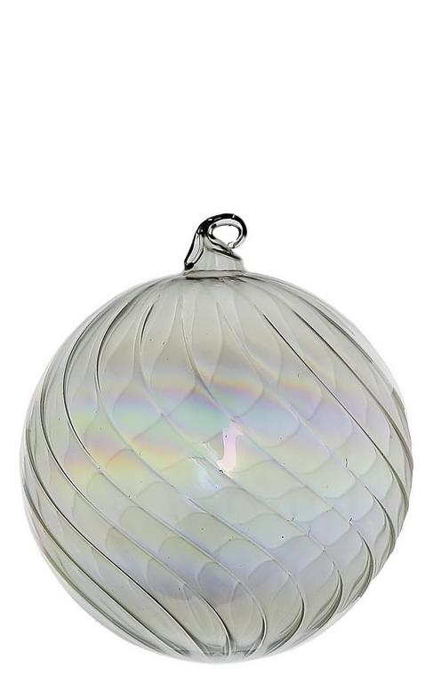 6" Ornament Swirl Glass Clear Iridescent