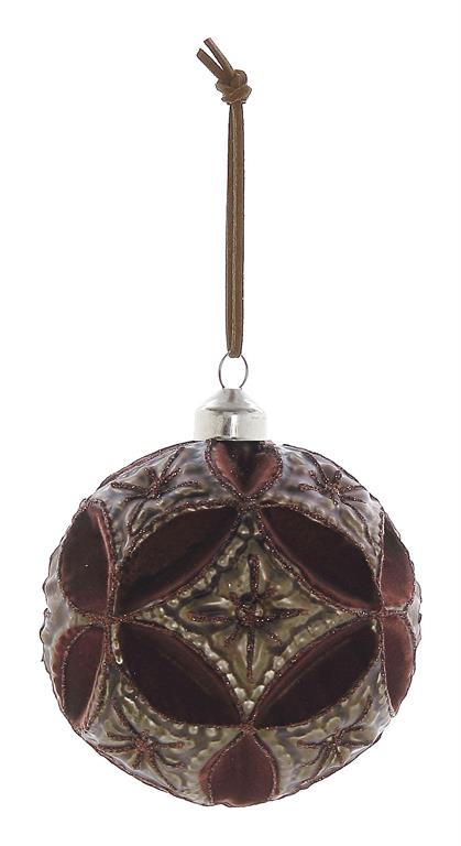 4" Brown Flock Glass Ornament