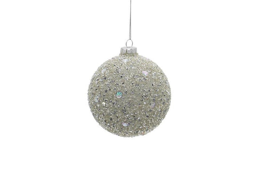 4" Platinum Glitter Ball Ornament