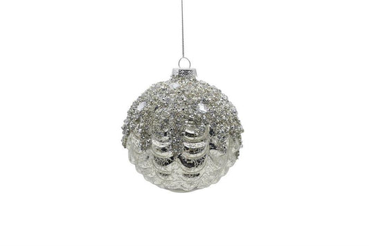 4" Silver Diamond Beaded Ornament