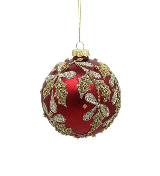 4" Holly Leaf Red Glass Ornament