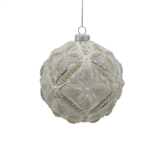 4" Ball White Platinum Ornament
