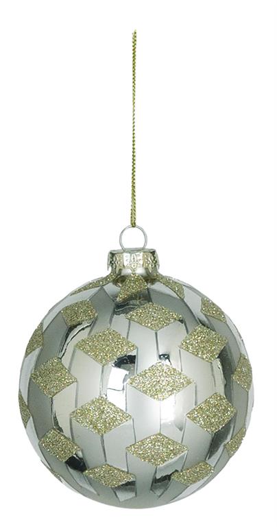 4" Gold Silver Glitter Glass Ornament