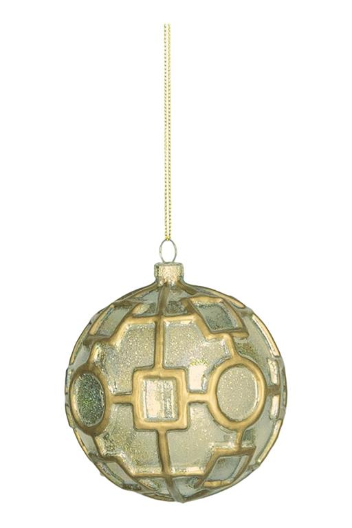 Gold gilded glass ball ornament with a burnished finish.