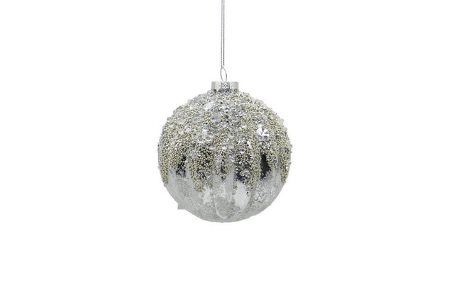 Silver diamond ornament with a faceted jeweled finish.