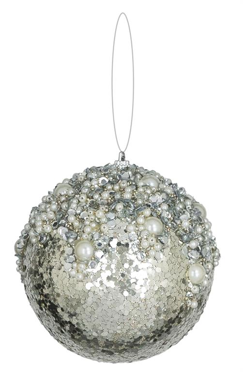 5" Silver Pearl Sequin Ornament