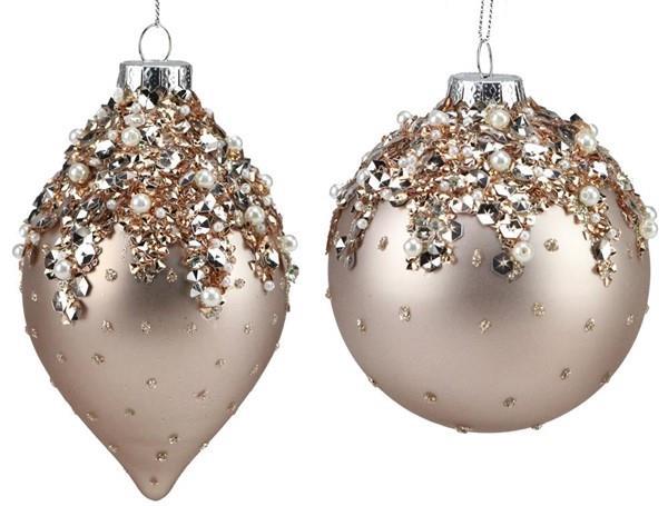 4” Matte Rose Gold Glitter Glass Ornament