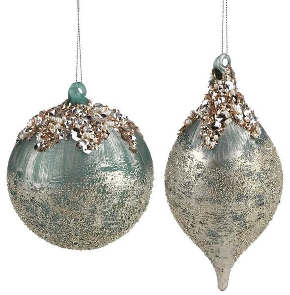 4-6" Blue Glitter Glass Ornament