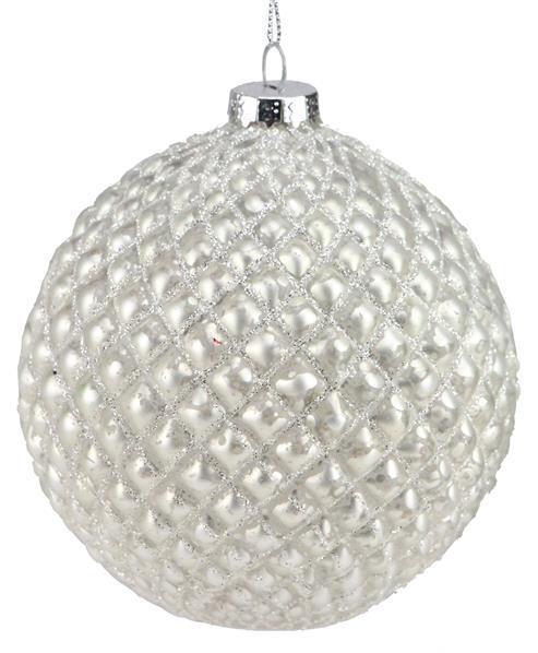 120mm Silver Pleated Glitter Glass Ornament