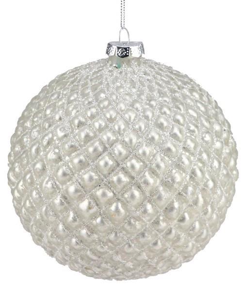 150mm Silver Pleated Glitter Glass Ornament