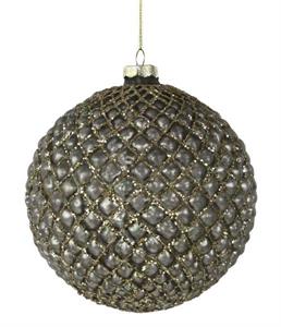 150mm Taupe & Champagne Pleated Glass Ball Ornament