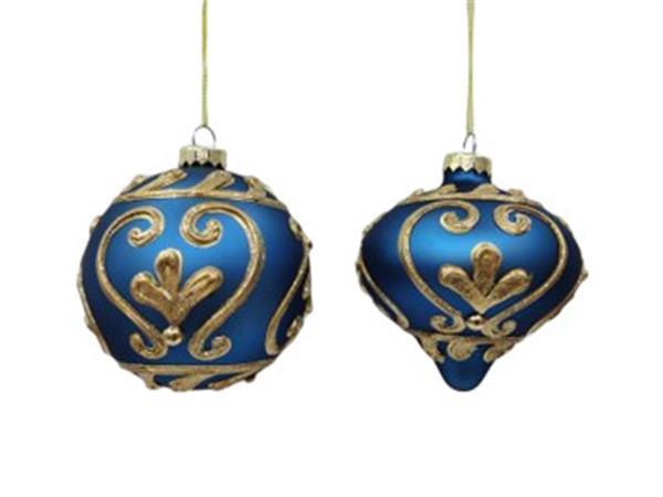 4" Blue Gold Glass Ornament