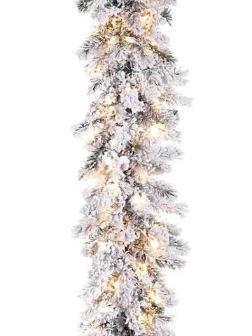 Snowed LED garland with frosted greenery.