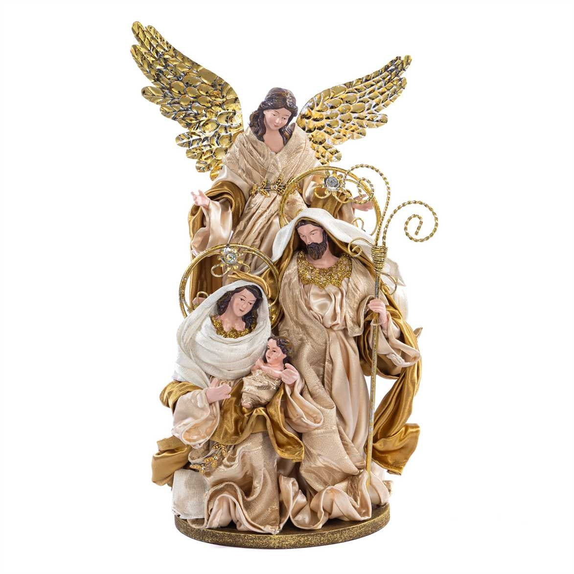 34cm Holy Family w/ Angel Cream Gold