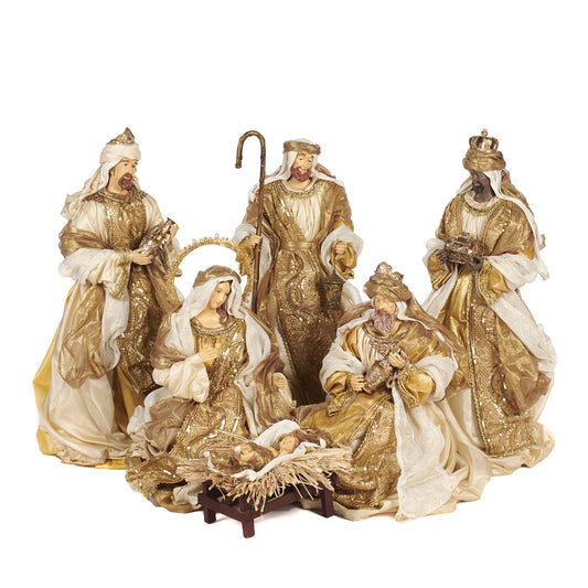 Cream gold holy family nativity sets, 33 inch, set of 6, for Christmas decorating