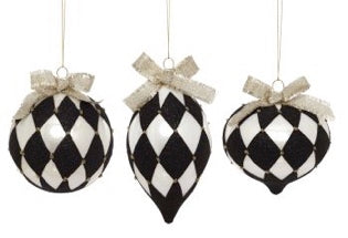 6" Black & White Glass Ornament Harlequin