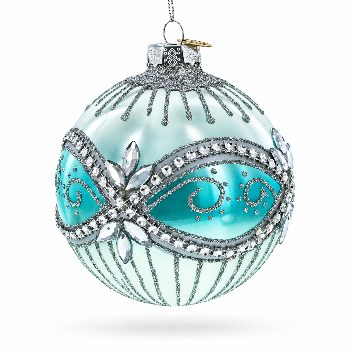 8" Tassel Jeweled Ball Ornament Blue Silver