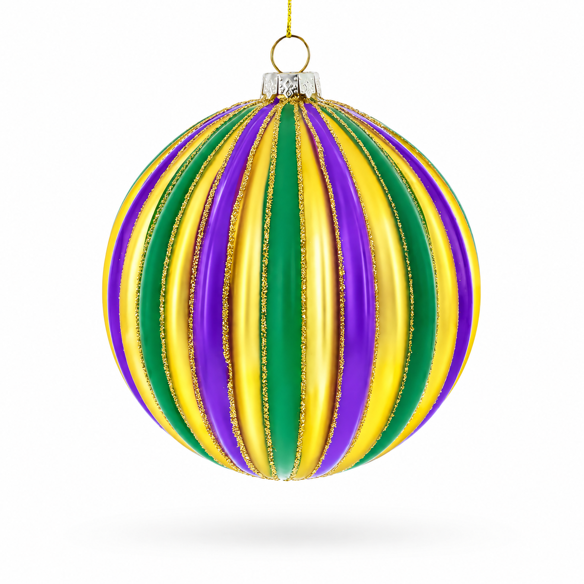 5" Gold Striped Glass Ball Ornament