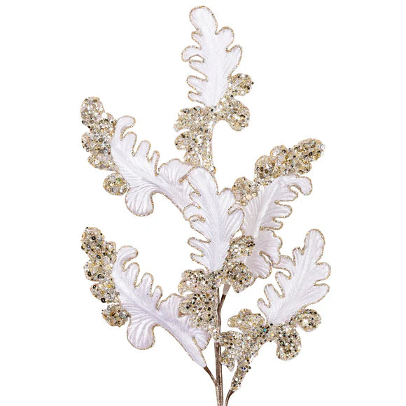 White acanthus spray with layered curling leaves.