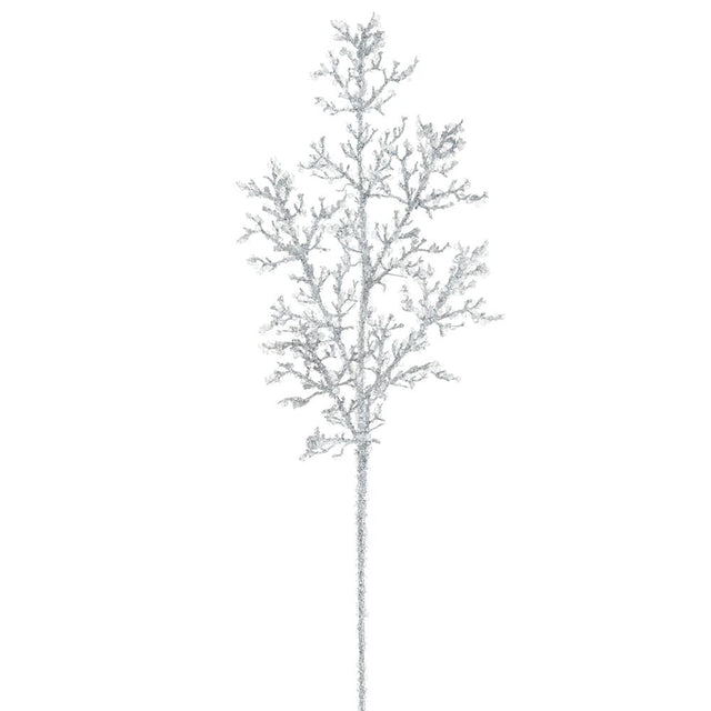 Silver beaded glittered spray with sparkling branches.