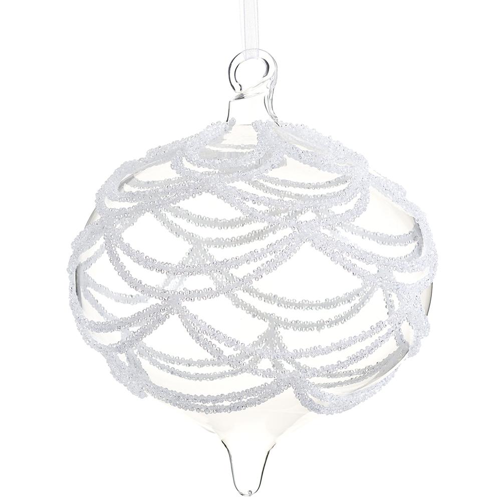 6" Clear Beaded Glass Onion Ornament