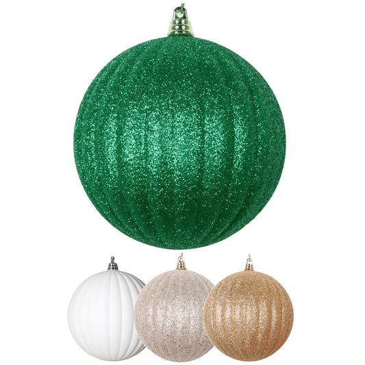 Glitter Pleated Plastic Ball Ornament