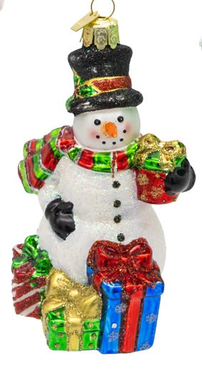 4.5” Snowman Hand Crafted Glass Ornament
