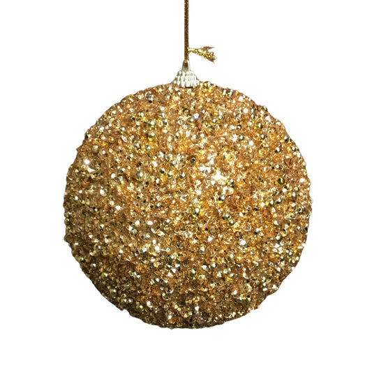 Gold sequin ornament with all-over gold sequins that catch the light.
