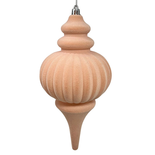 Pink flocked finial ornament with an elongated form.